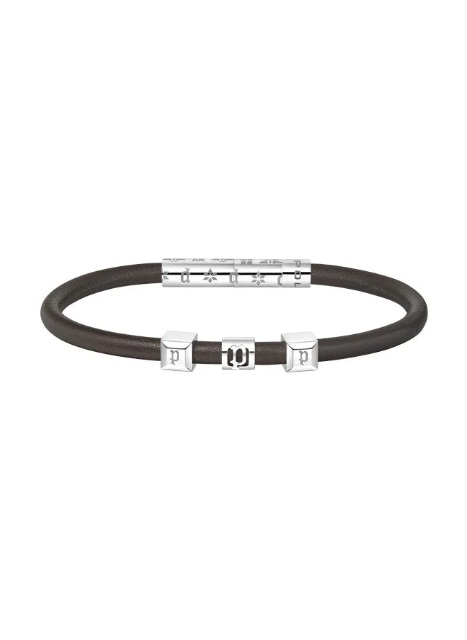 بوليس Police Flake Black Leather With Stainless Steel Logo Gents Bracelet - PEAGB0033902