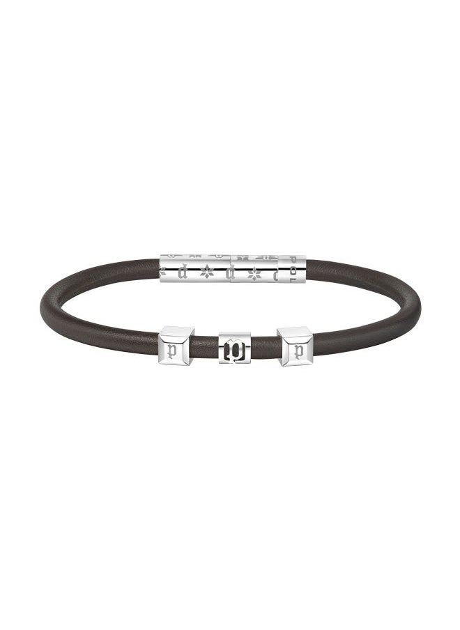 POLICE - Flake Black Leather With Stainless Steel Logo Gents BraceletPEAGB0033902 - Image 1