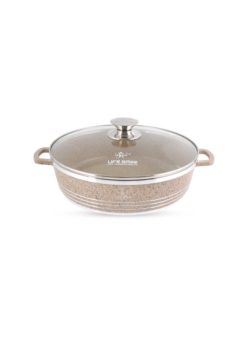 Life Smile 28cm (3.9 Liters) Nonstick Shallow Pot- Cooking Pot - Multi Layer Non Stick Granite Cookware 100% PFOA Free Cookwares- Shallow Pot with Glass Lid & Stainless Steel Rim - Oven safe Pots  - Image 1