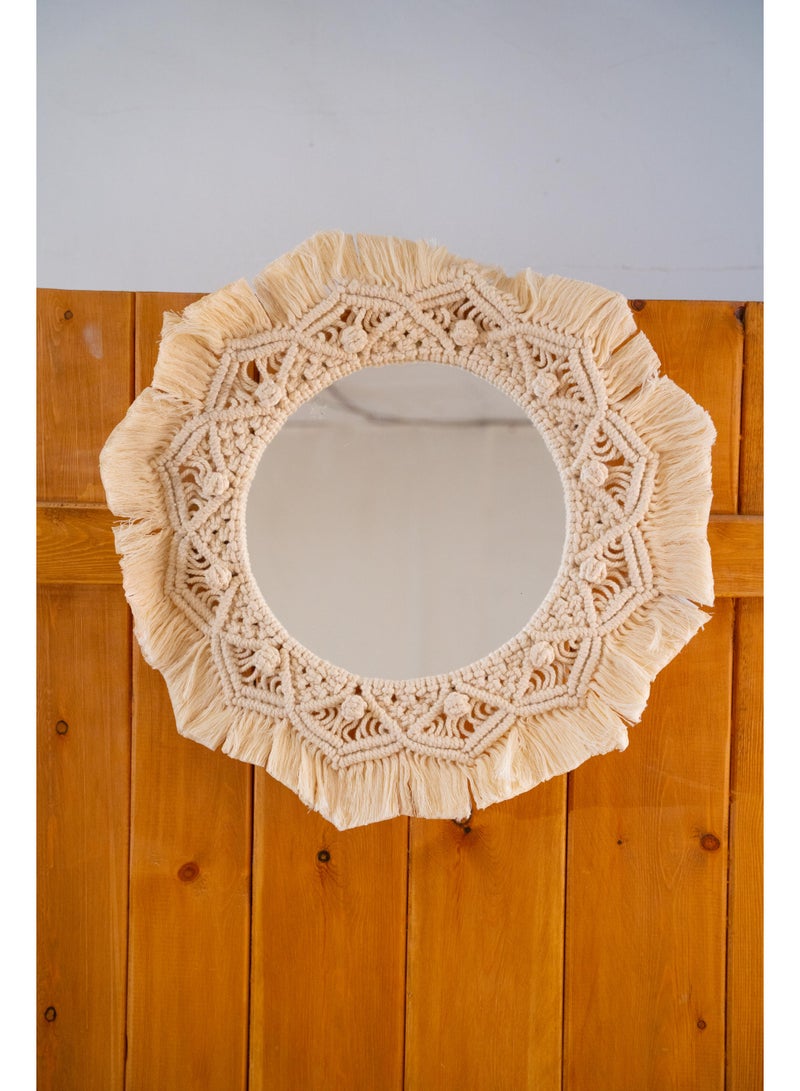Handmade Boho Macrame Wall Mirror -55x55 cm