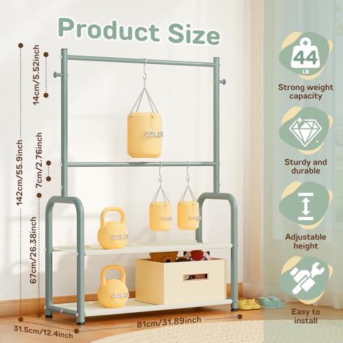 ZHKINGGS Kids Clothing Rack with 2-Layer Storage Shelf and 2 Adjustable Hanging Rods, Dress Up Rack for Hanging Clothes,Dress up Storage for Baby Toddle Kids(Classic, Green) - Image 4