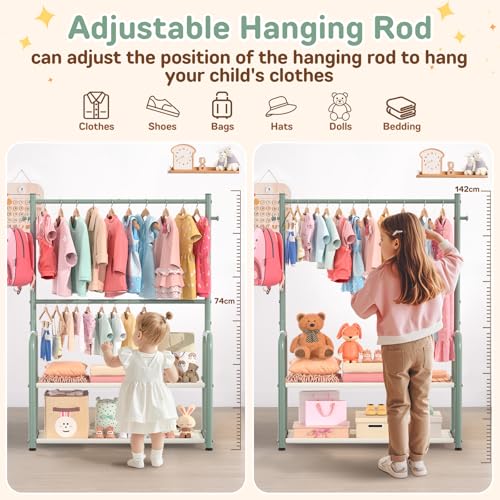 ZHKINGGS Kids Clothing Rack with 2-Layer Storage Shelf and 2 Adjustable Hanging Rods, Dress Up Rack for Hanging Clothes,Dress up Storage for Baby Toddle Kids(Classic, Green) - Image 3