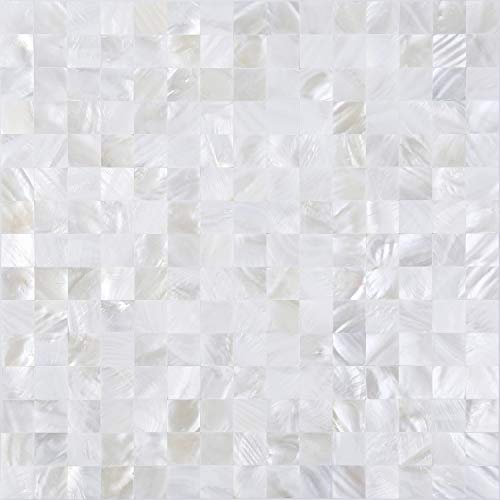 KASARO Peel and Stick Backsplash Shell Tiles, Mother of Pearl Self Adhesive Wall Tiles for Bathroom Bedroom Decor, White, 10-Sheet - Image 1
