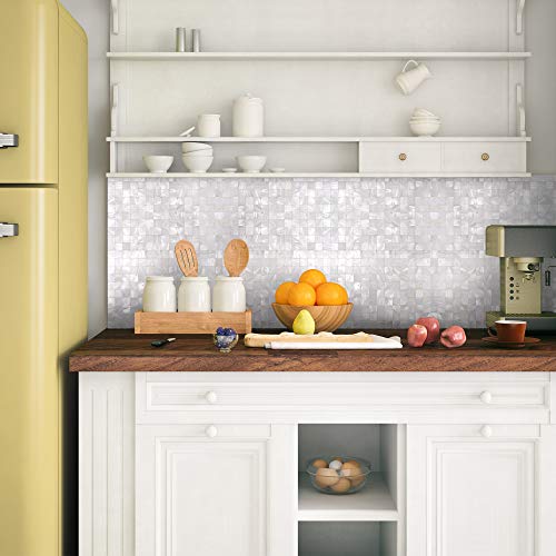 KASARO Peel and Stick Backsplash Shell Tiles, Mother of Pearl Self Adhesive Wall Tiles for Bathroom Bedroom Decor, White, 10-Sheet - Image 4