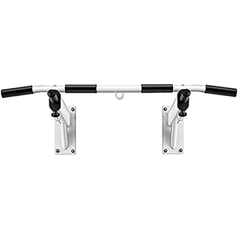 Wall Mounted Pull Up and Dip Station Bar, White, Large, EM-1199 Multifunctional wall-mounted chin-up bar and dip station with anti-slip grips for leg raises and boxing training in home gym - Image 2