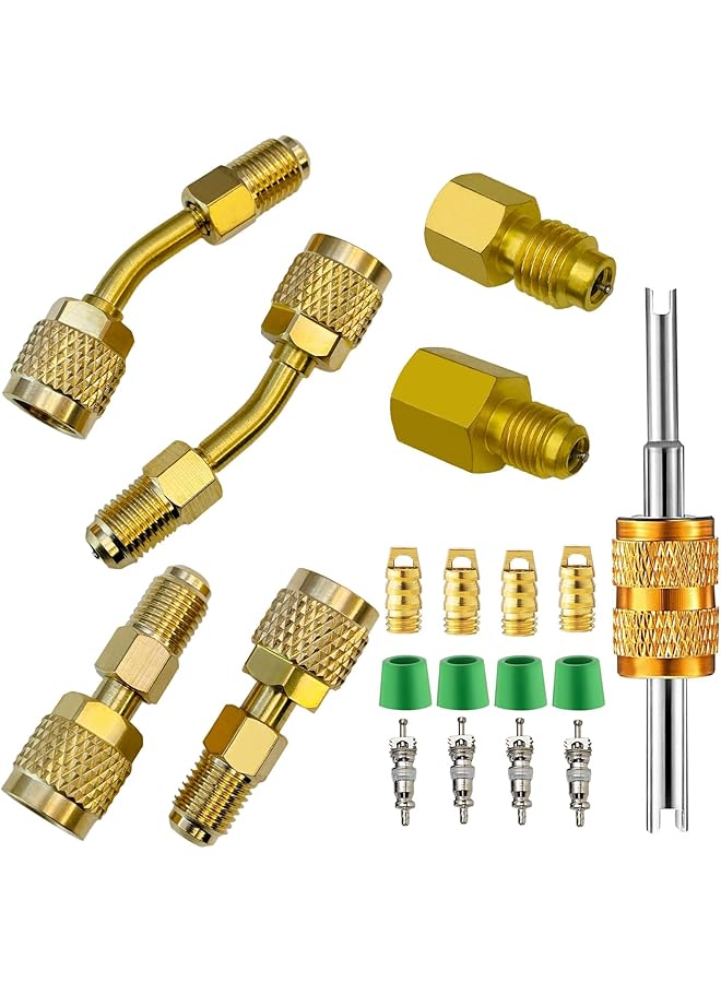 Excefore R410A Adapter For Mini Split System, 5/16" Female Sae To 1/4" Male Flare, 1/2" To 1/4" Refrigerant Tank Adapters For Hvac And Refrigeration Service, Includes 2 Straight, 2 Angled, And 2 Tank Adapters - Image 1