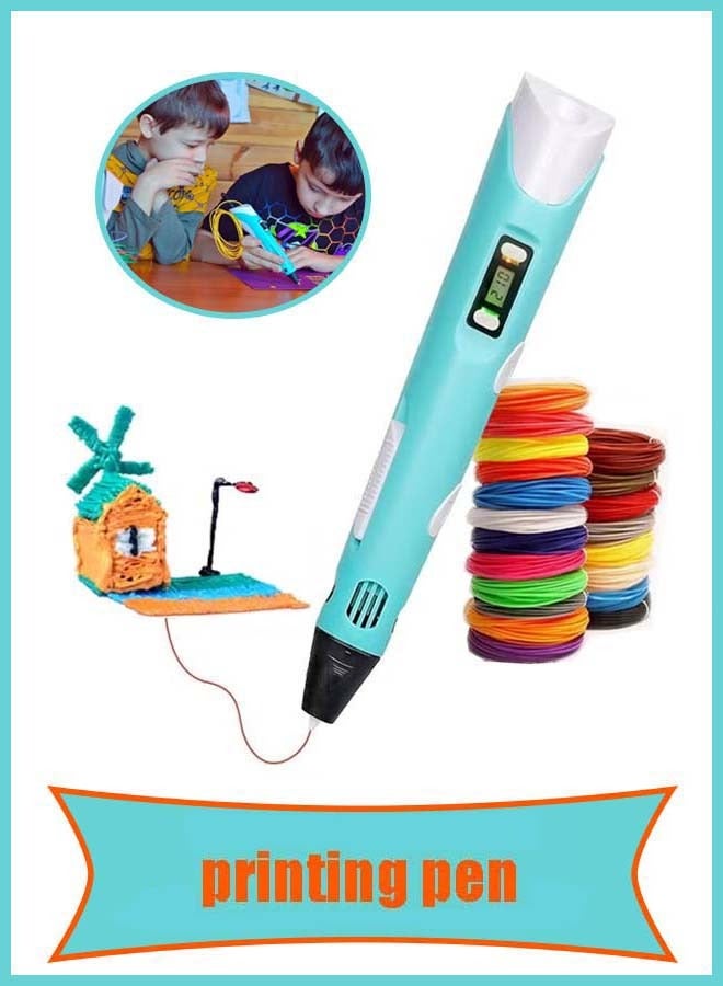 قلم طباعة ثلاثي الأبعاد للأطفال، قلم ثلاثي الأبعاد مع شاشة، رسم جرافيتي، هدية للأطفال، رسم يدوي، متوافق مع خيوط PLA وABS، للكتابة على الجدران، الرسم، صنع النماذج، أزرق - Image 1