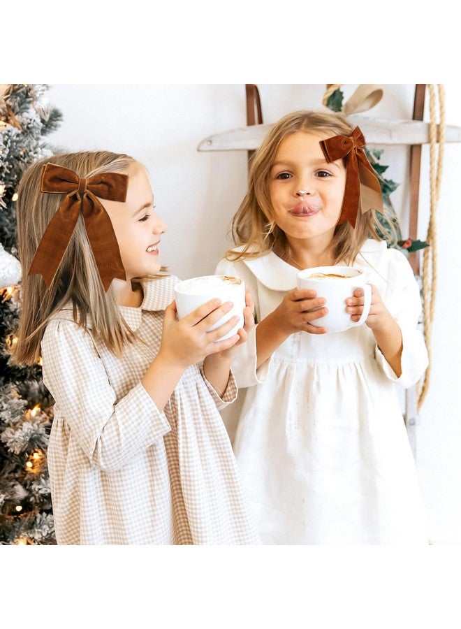 NCMAMA 4PCS Velvet Hair Bows for Girls, Khaki Hair Bow Clips Ponytail long Ribbon Bows Hair Accessories for Women Girls Toddlers Infant (Khaki) - Image 2