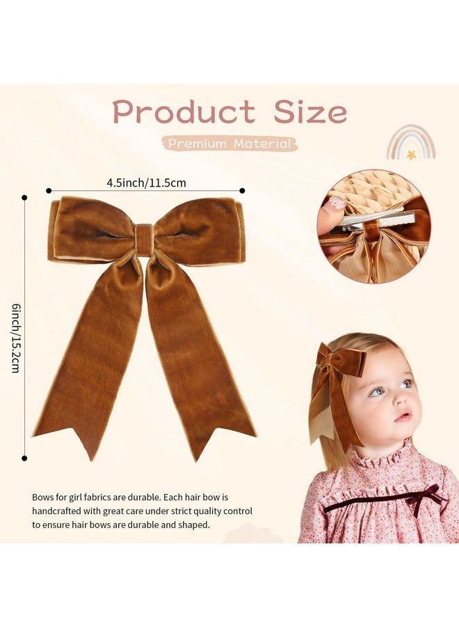 NCMAMA 4PCS Velvet Hair Bows for Girls, Khaki Hair Bow Clips Ponytail long Ribbon Bows Hair Accessories for Women Girls Toddlers Infant (Khaki) - Image 3