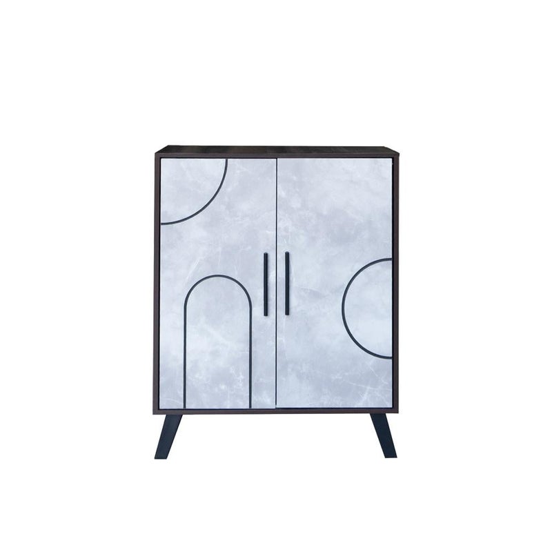 بيتي خزانة أحذية خشبية بابين 4 أرفف من خشب ماليزي – بني غامق ورصاصي - Image 3