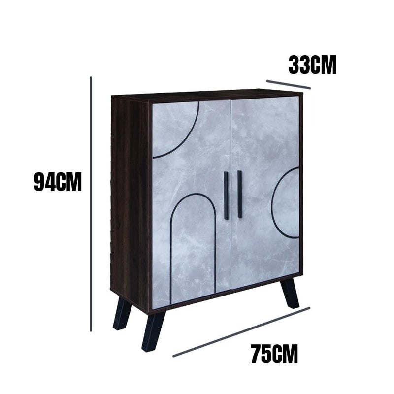 بيتي خزانة أحذية خشبية بابين 4 أرفف من خشب ماليزي – بني غامق ورصاصي - Image 5