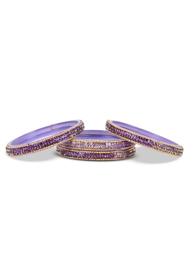 EMERY Exquisite Glass Bangles Set of 4 with 14 Vibrant Colors, Gold Contrast, Zircon Stones - Ideal for Mix & Match Bridal Chuda, Weddings, and Festivals (Purple, 2.4) - Image 4