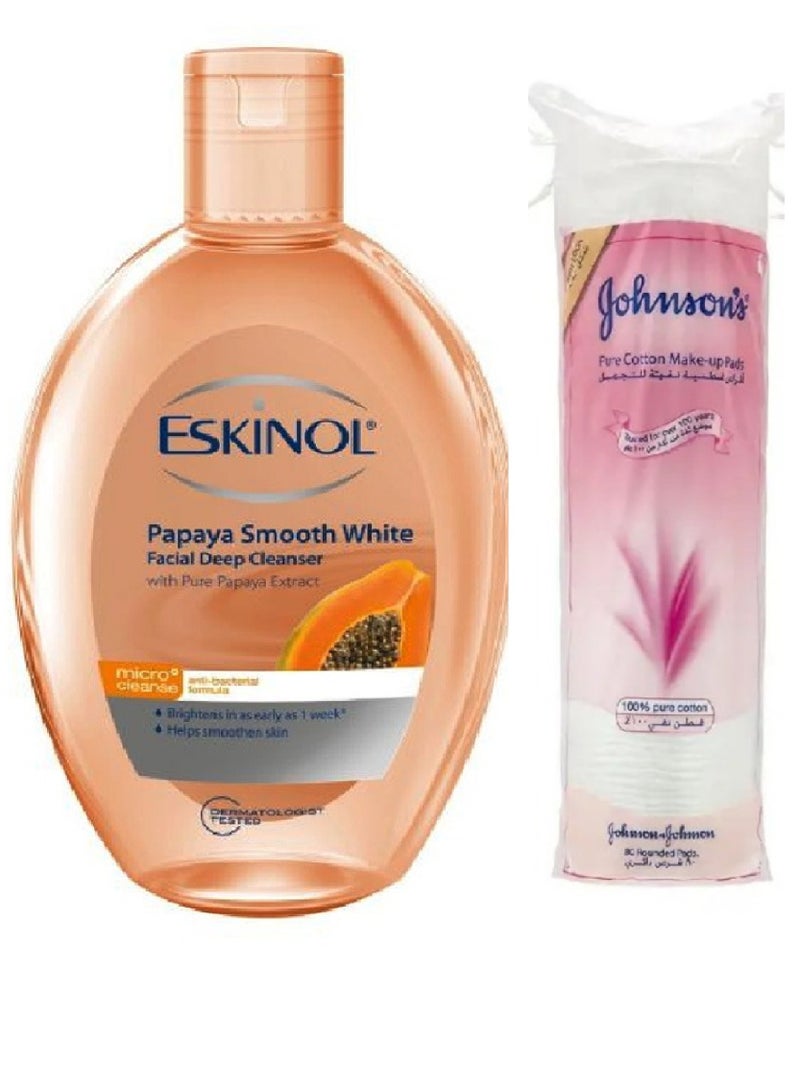 إسكينول منظف الوجه بالبابايا البيضاء 225مل وجونسون أقراص قطنية نقية للتجميل من 80 قطعة