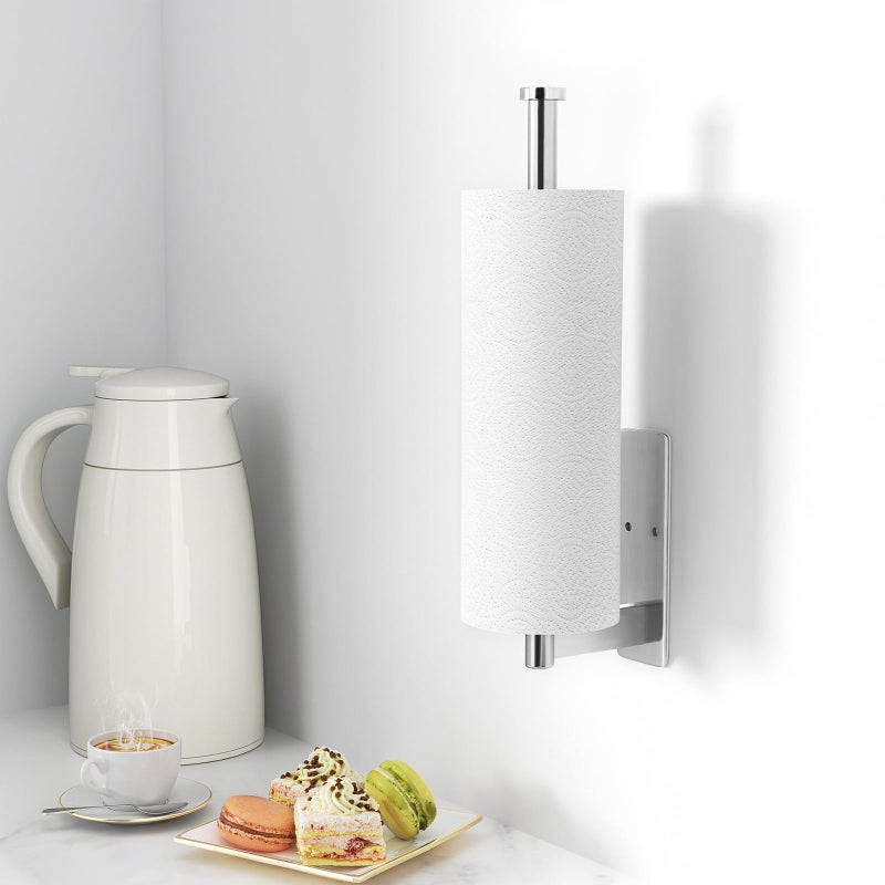 susswiff Paper Towel Holder Under Cabinet - Stainless Steel Paper Towel Holder Wall Mount, Self-Adhesive or Drilling, Silver Towel Rack for Kitchen Organization and Storage, Kitchen Paper Roll Holder - Image 3