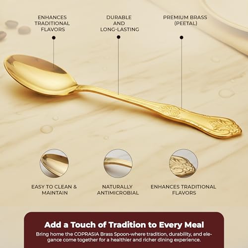 COPRASIA Pure Brass Table Spoon – Traditional Brass Dining Spoon for Daily Use & Serving | Khane Ki Chamach for Home, Kitchen & Dining Table (Pack of 1) - Image 5