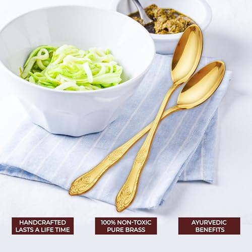 COPRASIA Pure Brass Table Spoon – Traditional Brass Dining Spoon for Daily Use & Serving | Khane Ki Chamach for Home, Kitchen & Dining Table (Pack of 1) - Image 3