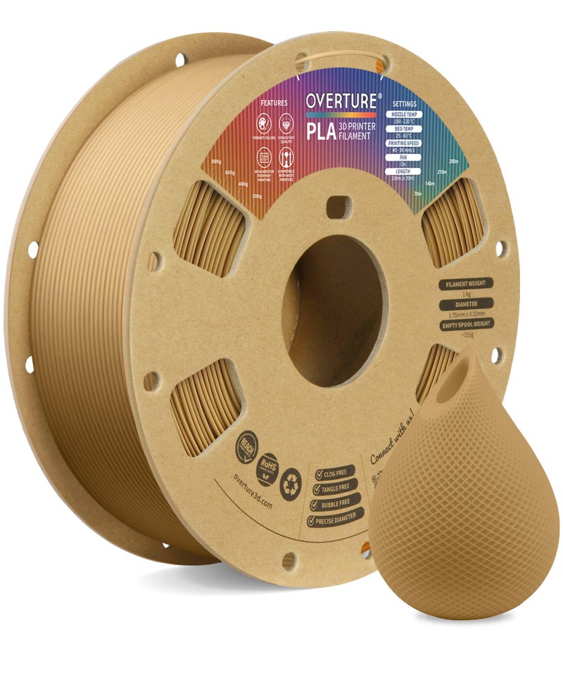 OVERTURE PLA Filament 175mm PLA 3D Printer Filament 1kg Cardboard Spool 22lbs Dimensional Accuracy 002mm Fit Most FDM Printer Brown