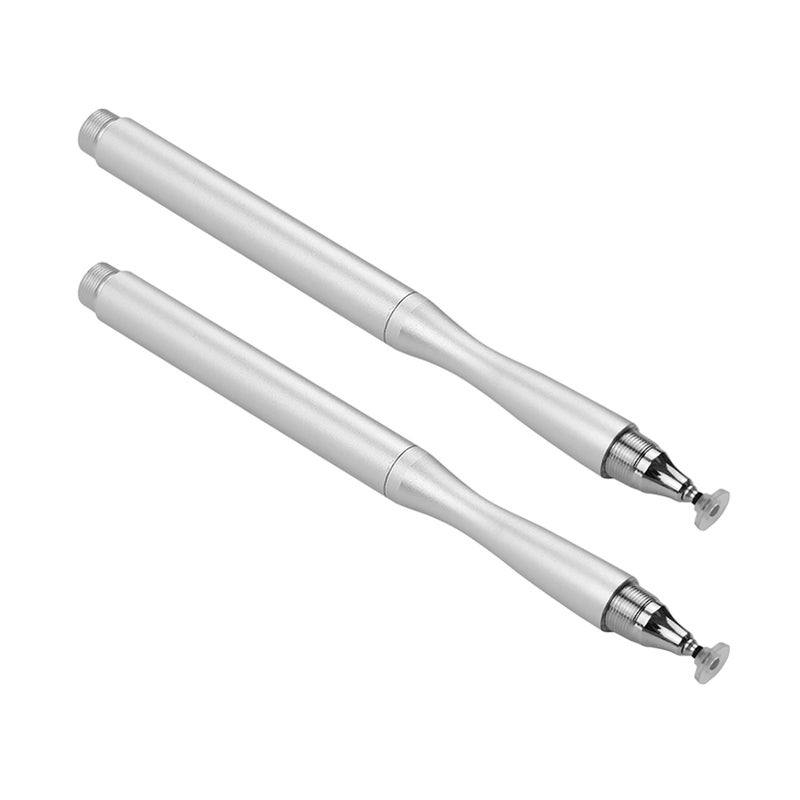 Fine Point 2 in 1 Precision Stylus Pens with Fiber Tip and Disc Tip Universal Capacitive TouchScreens Stylus Pen for Cellphone Tablet Writing Drawing Pack of 2pcs 2Silver - Image 1