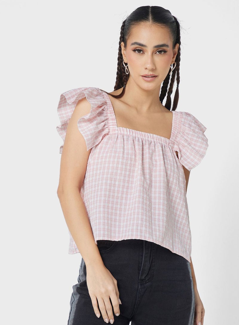 Ginger Ruffle Sleeves Gingham Top  - Image 1