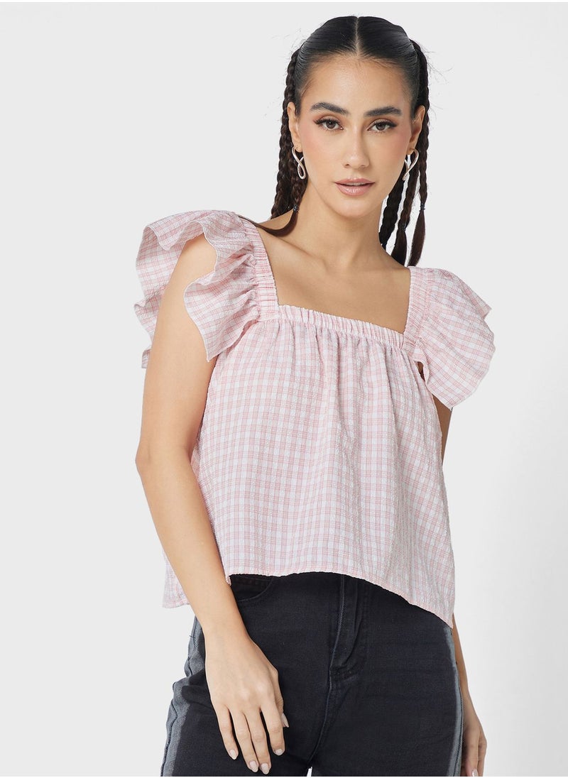 Ruffle Sleeves Gingham Top - pzsku/Z785E14FD91C9FB445662Z/45/_/1698933739/1deffd10-b7bf-4e6d-8fa0-a4017d673f5e