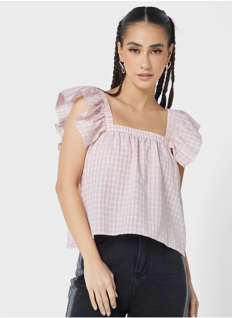 Ginger Ruffle Sleeves Gingham Top