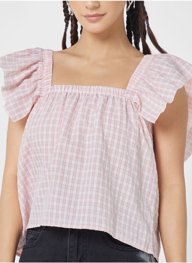 Ruffle Sleeves Gingham Top - pzsku/Z785E14FD91C9FB445662Z/45/_/1698933740/0b447a9f-6f89-4f7f-ba1e-7c530879f05d