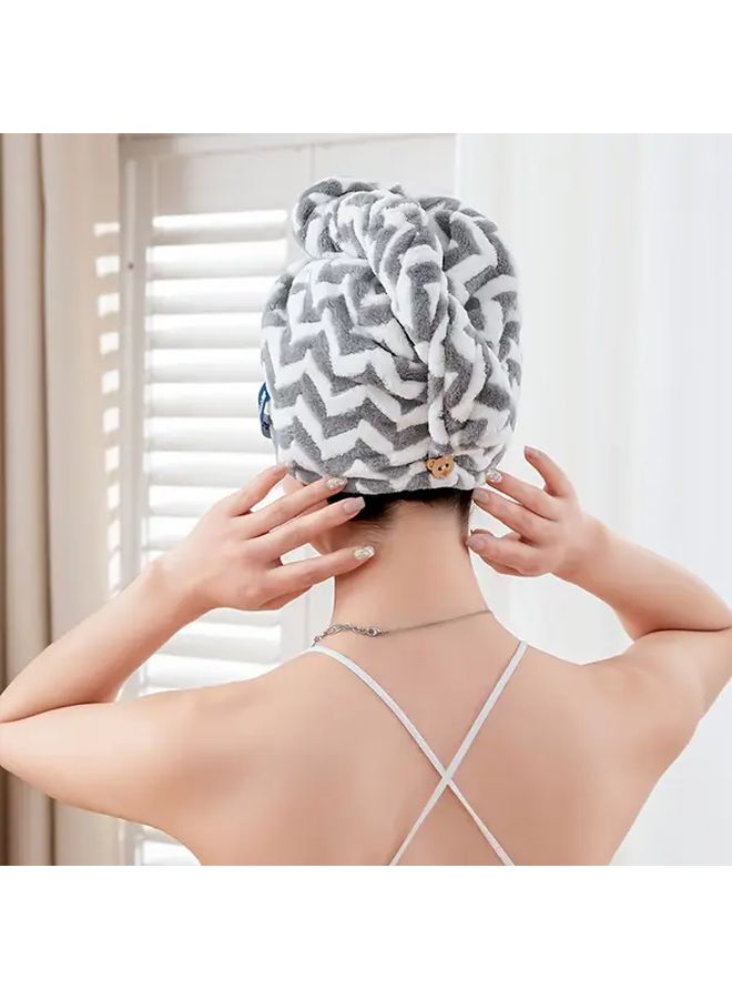 Grey Striped Fast Absorbing Hair Towel for Bathroom Quick Dry Adjustable Headwrap - Image 3