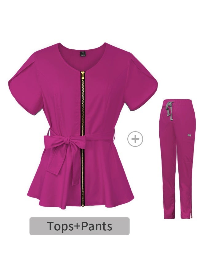 NIBEMINENT Hospital Short Sleeve Scrub Top And Bottom Set Women's Elastic Waist Band Surgical Scrub Uniform with Hand Washing Design - Image 1