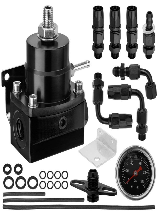 YEHERIT Adjustable EFI Fuel Pressure Regulator Kit with Bypass Return, 0-100 PSI Gauge, 6AN Fittings and PTFE Braided Hose - Compatible with Gasoline, E85, Ethanol & Methanol Fuels - Image 1