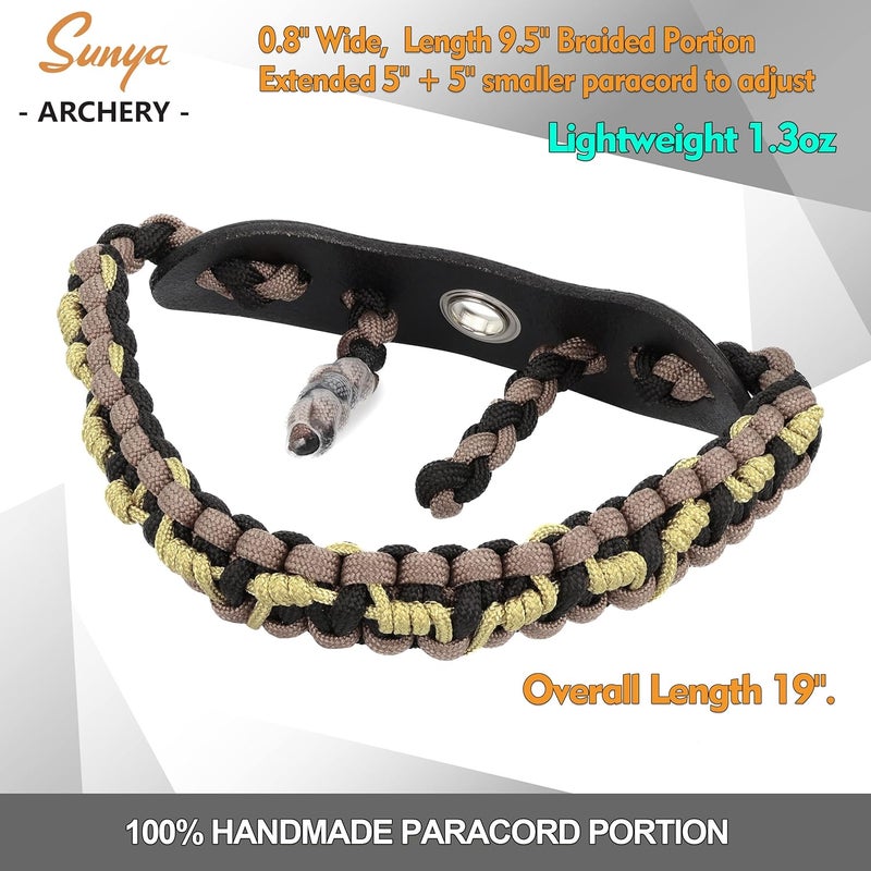 Sunya Archery Bow Wrist Sling, 550 Paracord Strap Comfortable on Hand.100% Full Grain Leather Yoke, Multiple Camo Colors.Fit Compound Bow Stabilizer & Recurve. - Image 4