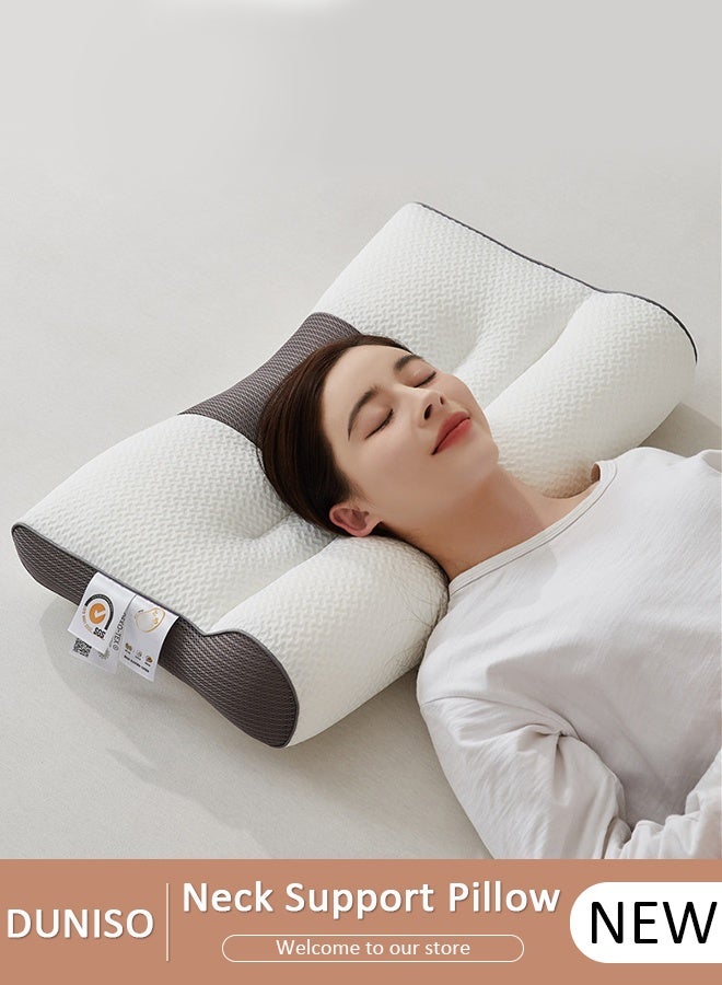 DUNISO وسادة مريحة Ergonomic 1PCS لتخفيف الآلام وسادة سرير للنوم، Ergonomic Orthopedic العنقية لآلام الرقبة والكتف، للنائمين على الجنب والظهر والبطن - Image 1