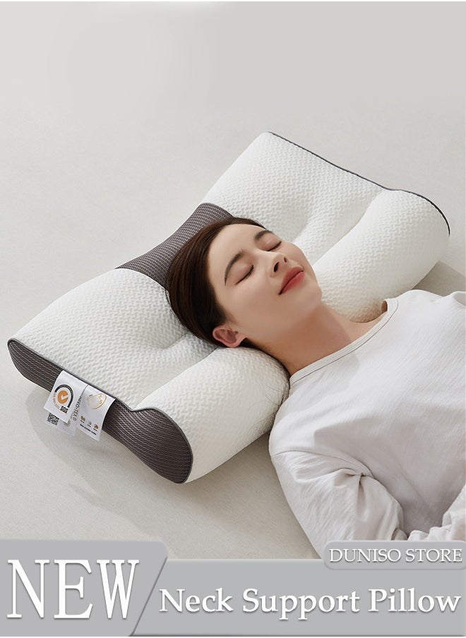 DUNISO وسادة مريحة Ergonomic 1PCS لتخفيف الآلام وسادة سرير للنوم، Ergonomic Orthopedic العنقية لآلام الرقبة والكتف، للنائمين على الجنب والظهر والبطن  - Image 1