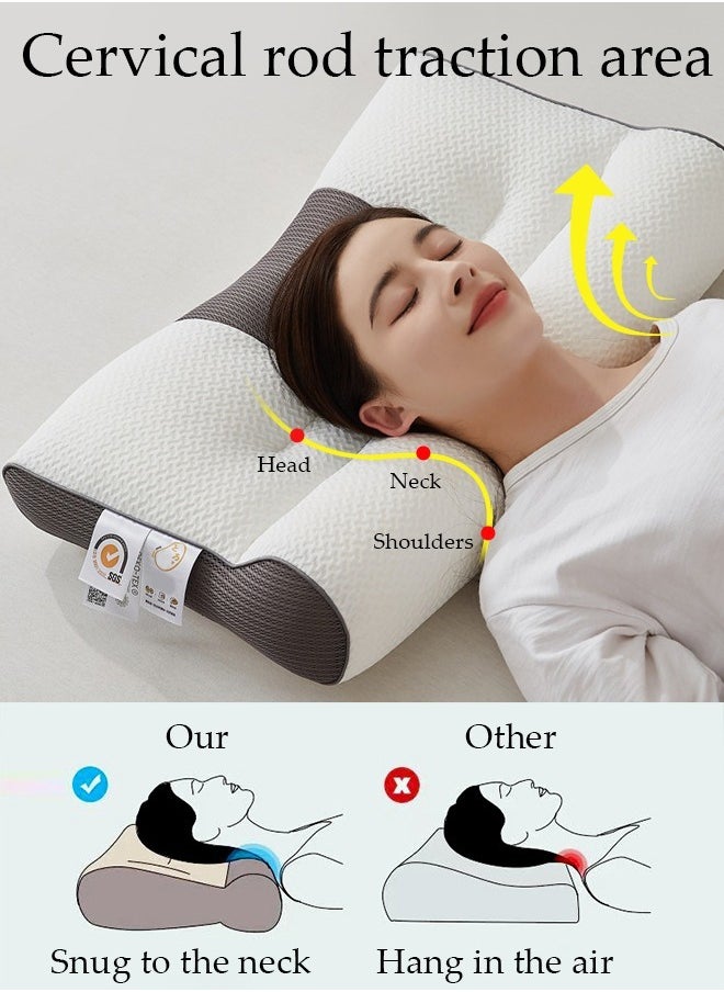 DUNISO وسادة مريحة Ergonomic 1PCS لتخفيف الآلام وسادة سرير للنوم، Ergonomic Orthopedic العنقية لآلام الرقبة والكتف، للنائمين على الجنب والظهر والبطن  - Image 5