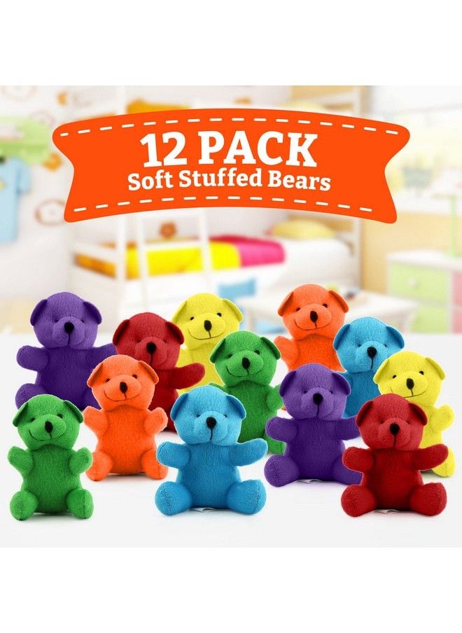 Bottles N Bags 12 Mini Stuffed Bears Bulk Plush Bears 4 Inches Assorted Bright Colors Cute Mini Bear For Party Favor Present Box Stuffers  - Image 4