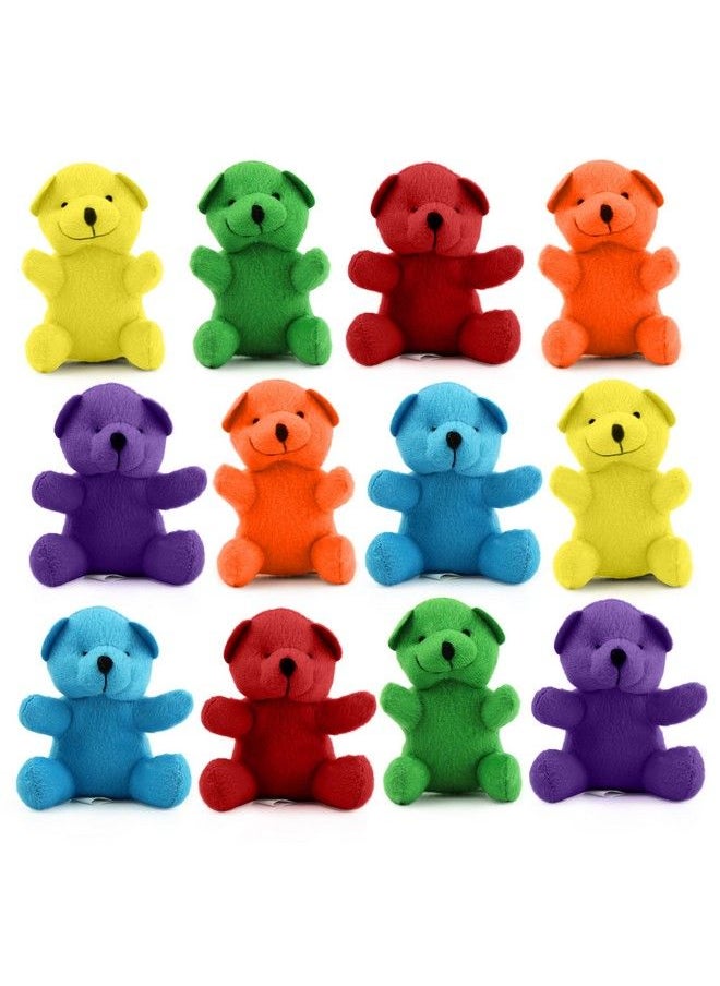 Bottles N Bags 12 Mini Stuffed Bears Bulk Plush Bears 4 Inches Assorted Bright Colors Cute Mini Bear For Party Favor Present Box Stuffers  - Image 1