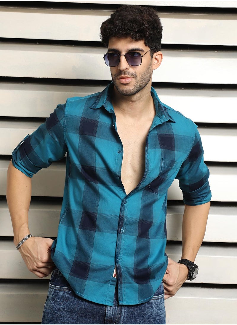HIGH STAR - Multicolor Regular Fit Checked Casual Shirt for Men, 100% Cotton - Image 1