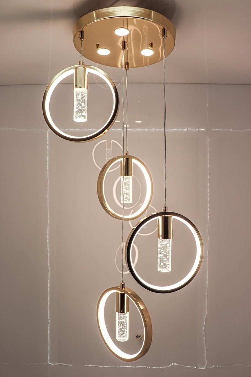 THE SWANART THE SWANART Modern Crystal Ring LED Pendant Light Adjustable Height WarmCool White Elegant Gold Finish Sparkling Bubble Accents Ideal for Dining Room Living Room Bedroom  - Image 4