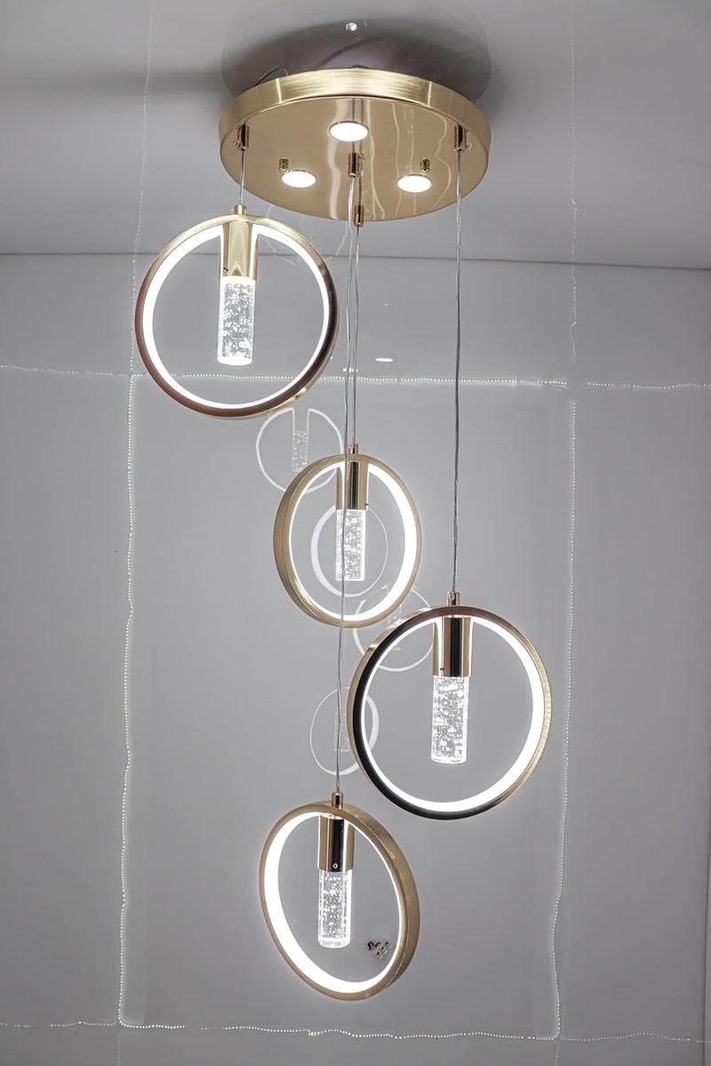 THE SWANART THE SWANART Modern Crystal Ring LED Pendant Light Adjustable Height WarmCool White Elegant Gold Finish Sparkling Bubble Accents Ideal for Dining Room Living Room Bedroom  - Image 3