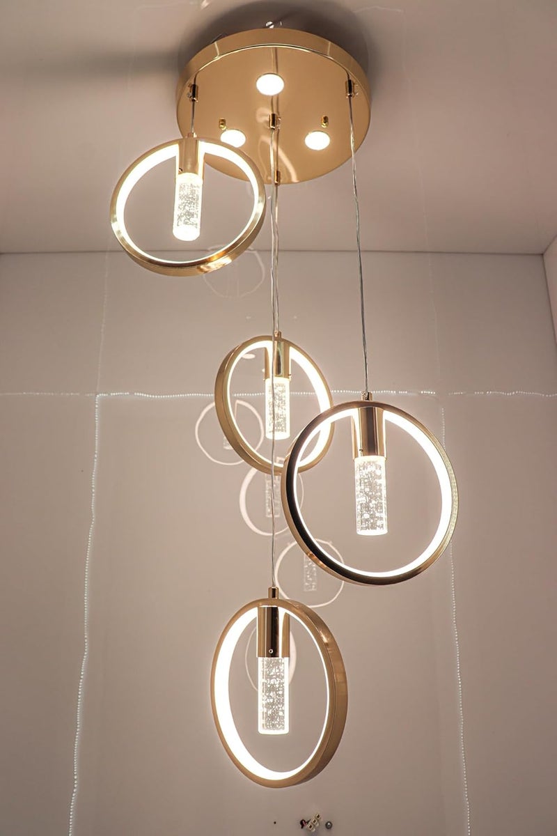 THE SWANART THE SWANART Modern Crystal Ring LED Pendant Light Adjustable Height WarmCool White Elegant Gold Finish Sparkling Bubble Accents Ideal for Dining Room Living Room Bedroom  - Image 5