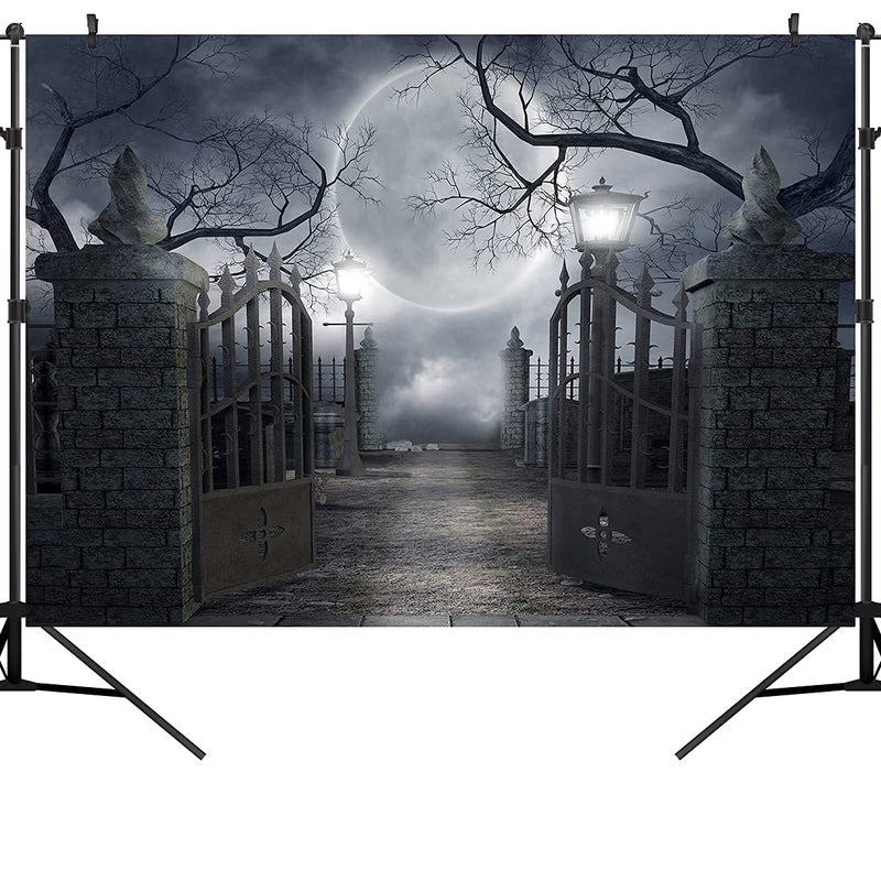 OUYIDA Halloween Night Full Moon Backdrop Gloomy Woods Graveyard Photography Background Horrible Cemetery Spooky Party Banner Halloween Party Decoration Photo Booth Props 9X6FT TP17G
