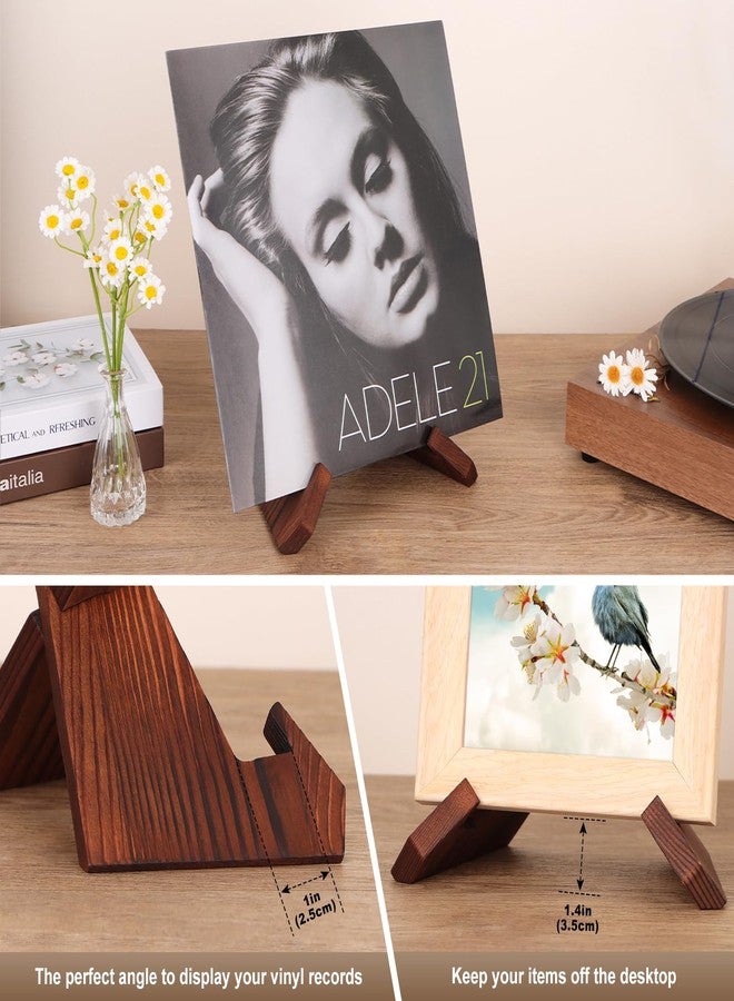 PUERSI Now Playing Vinyl Record Stand, Wooden Display Vinyl Holder Stand, Retro Now Spinning Record Accessories - Rustic Brown - Image 3