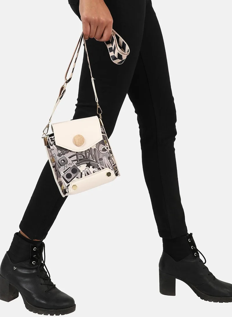 Haute Sauce  White Printed Vegan Leather Sling Bag for Women | Best Price UAE