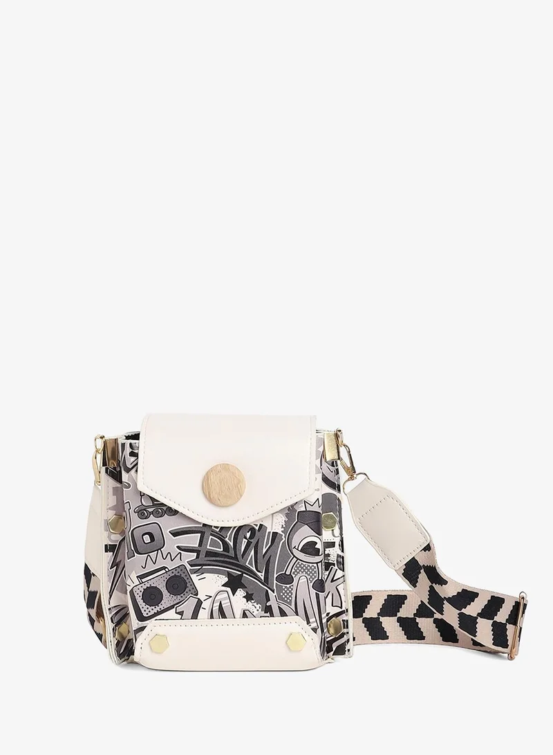 Haute Sauce  White Printed Vegan Leather Sling Bag for Women | Best Price UAE