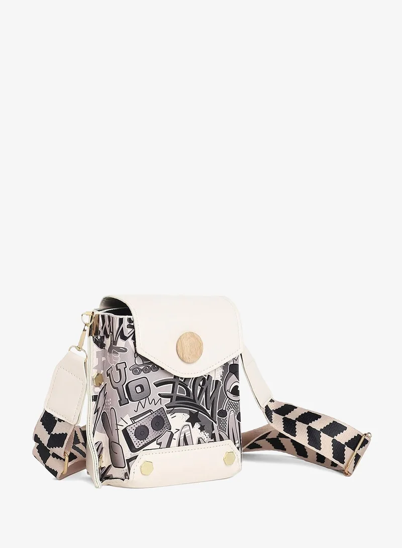 Haute Sauce  White Printed Vegan Leather Sling Bag for Women | Best Price UAE