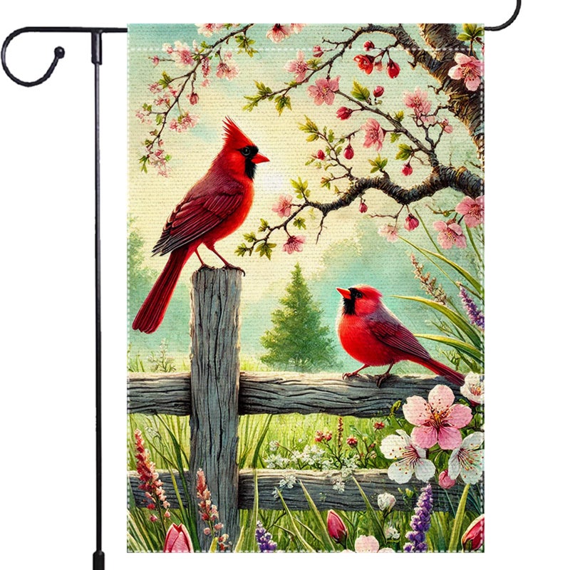 RMXJKIIU Spring Summer Cardinal Garden Flag 12x18 Inch Double Sided Burlap Outdoor Yard Lawn Rustic Farmhouse Colorful Floral Small Flags Decor - Image 1
