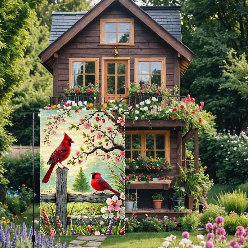 RMXJKIIU Spring Summer Cardinal Garden Flag 12x18 Inch Double Sided Burlap Outdoor Yard Lawn Rustic Farmhouse Colorful Floral Small Flags Decor - Image 4