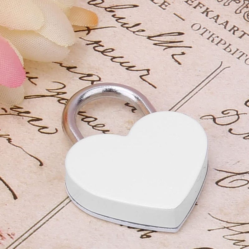 2 Pack Mini Heart Padlock Set White for Diary Storage Box Jewelry Luggage - Image 3