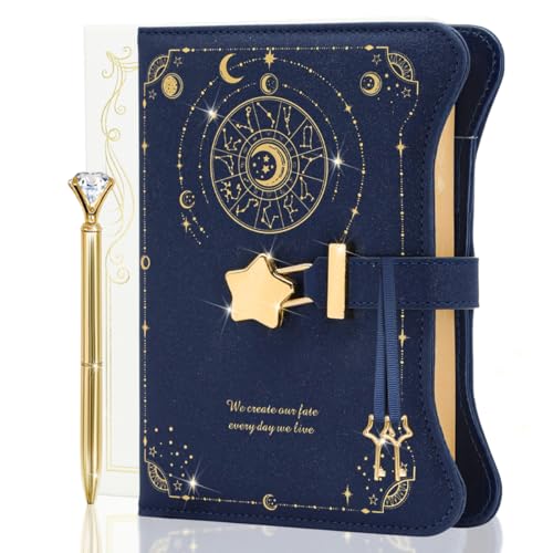 hi!SCI Diary with Lock and Keys for Girls and Women, Locking Diary for Gift Ideas with Gift Box and Pen and Bookmark, Journal for Women with 360 Kraft Pages, B6 Refillable Notebook with Lock for Writing (Midnight Blue) - Image 1