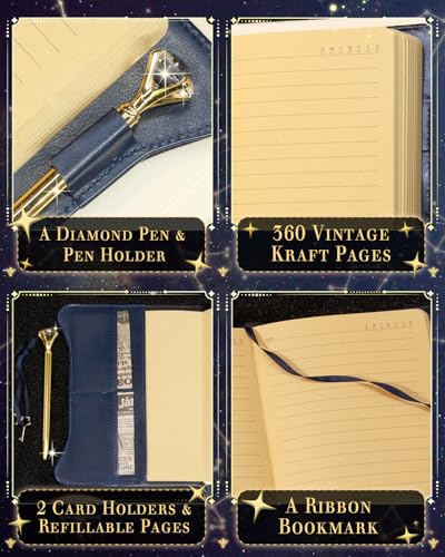 hi!SCI Diary with Lock and Keys for Girls and Women, Locking Diary for Gift Ideas with Gift Box and Pen and Bookmark, Journal for Women with 360 Kraft Pages, B6 Refillable Notebook with Lock for Writing (Midnight Blue) - Image 4