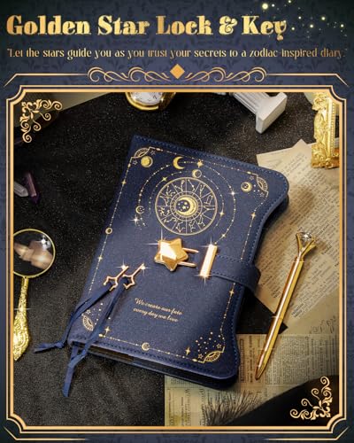 hi!SCI Diary with Lock and Keys for Girls and Women, Locking Diary for Gift Ideas with Gift Box and Pen and Bookmark, Journal for Women with 360 Kraft Pages, B6 Refillable Notebook with Lock for Writing (Midnight Blue) - Image 5